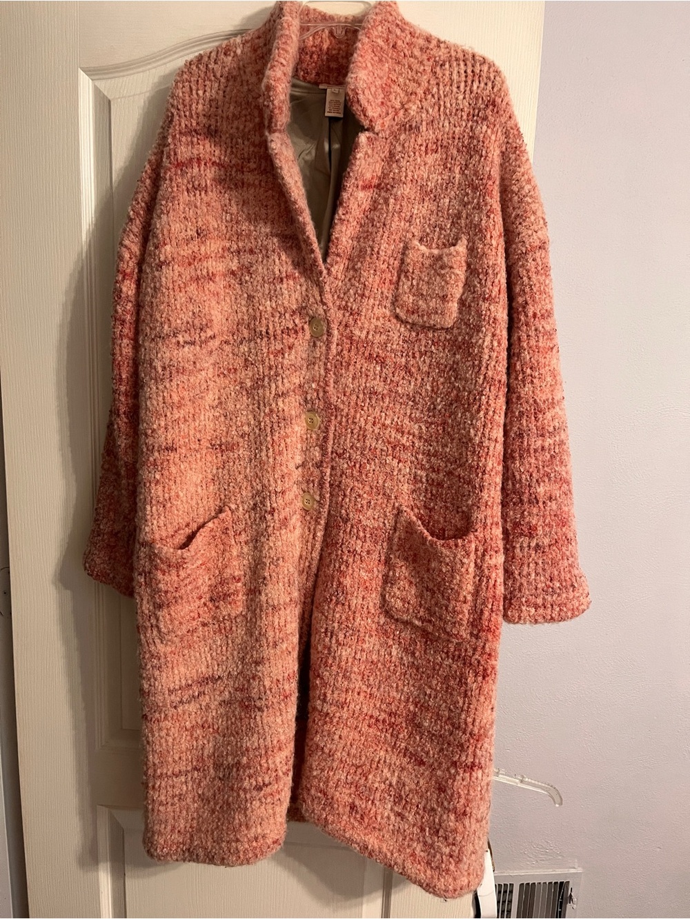 sundance pink boucle wool alpaca blend long coat lined patch pockets l